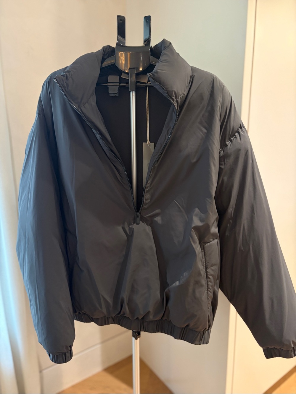 Essentials Black Half-Zip pullover puffer Jacket